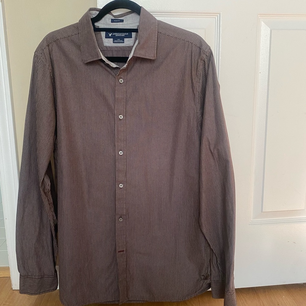 American Eagle Brown Casual Button Down Shirt Cla… - image 1